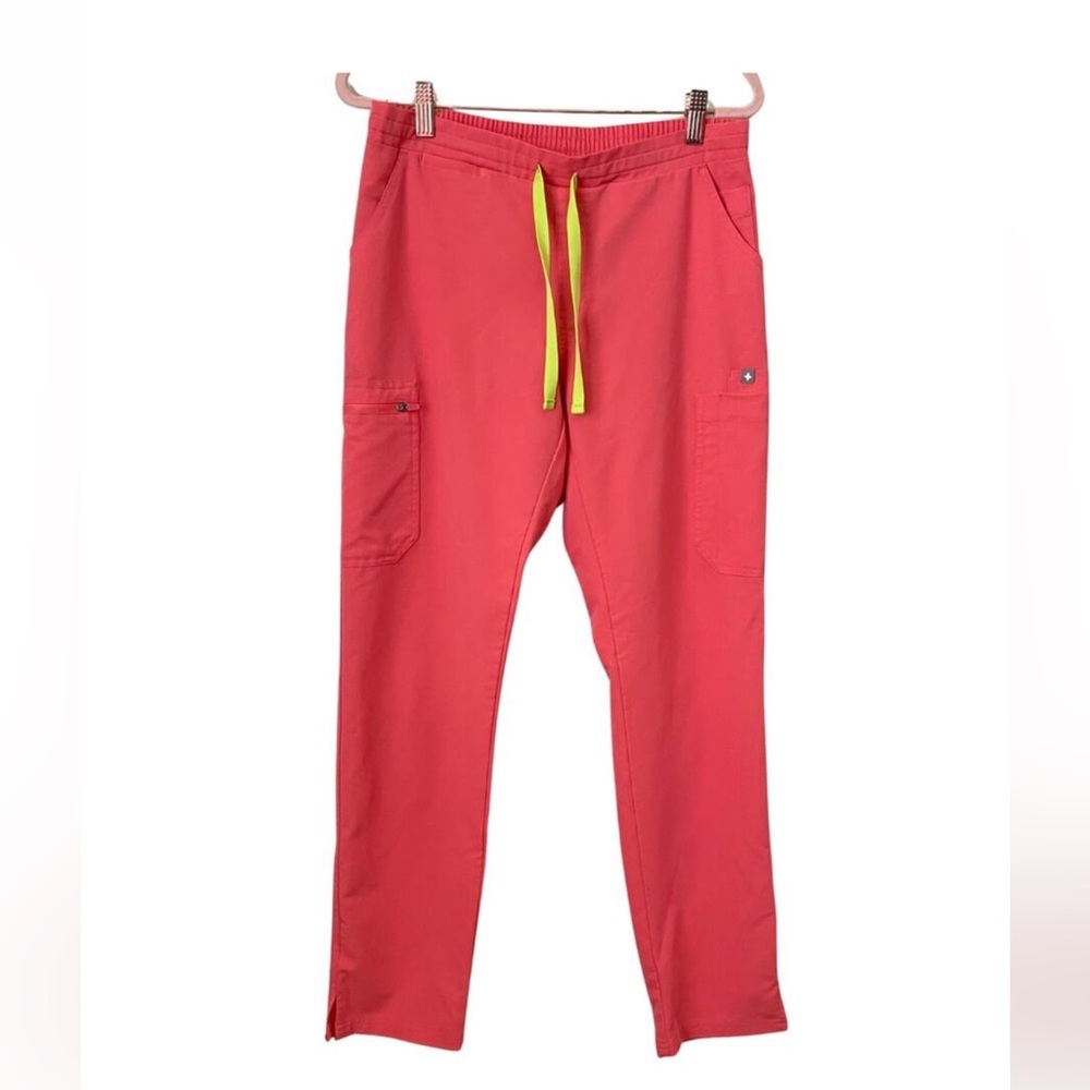 Figs Scrub Pants Womens Small Coral Yola Skinny High Rise Pull On Pockets Nurse